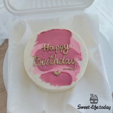 Бенто-торт с розовыми мазками "Happy Birthday"