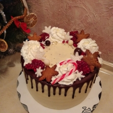 Торт с подтеками и снежинками